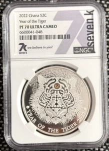 2022 Ghana Silver 2 Cedis Year Of The Tiger 999 Fine 1/2oz PF70 UC NGC Coin - Picture 1 of 13