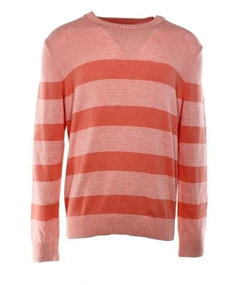 Suéter Pullover Tommy Hilfiger Para Hombre Naranja Blanco Rayas Cuello Redondo Tejido Foto 1 de 3
