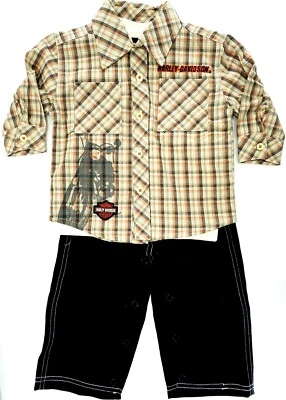 Harley Davidson® Newborn Toddlers Boys Motorcycle Plaid 3 Piece Kids Set - Image 1 of 4