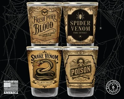Juego de vasos de chupito de Halloween poción temática vintage 4 piezas vajilla novedad clásica Foto 1 de 4