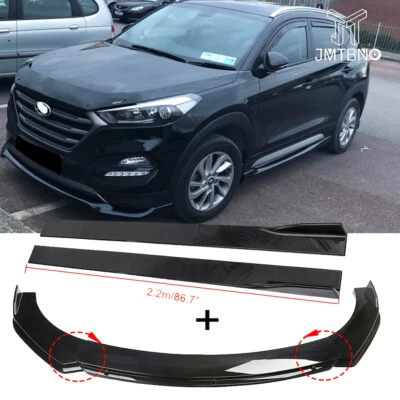 Alerón divisor de labios parachoques delantero negro brillante + faldón lateral para Hyundai Tucson Foto 1 de 4