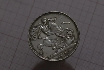 🧭 🇬🇧 Reino Unido GB CORONA 1893 VICTORIA PLATA DETALLES NÍTIDOS B85 #Z6982 Foto 1 de 2