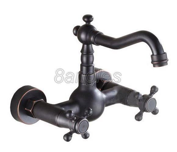 Oil Rubbed Bronze Wall Mounted Bathroom Faucet Basin Hot & Cold Mixer Tap 8nf263 - Image 1 of 1