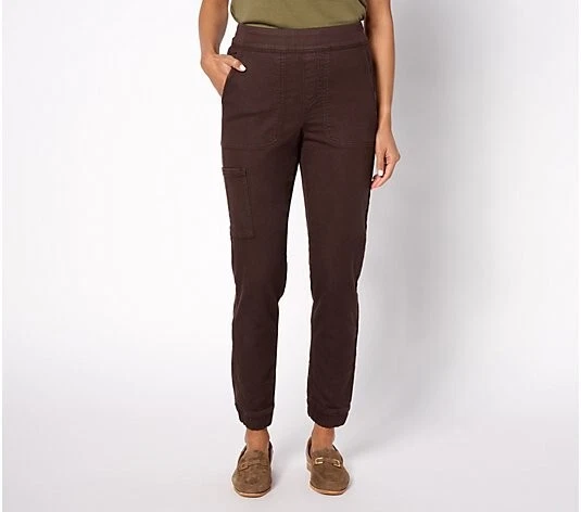 Denim & Co. Cómodo Jogger de Carga Tejido Denim Chocolate Oscuro Pequeño A392112 Foto 1 de 1