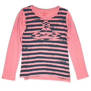 VIVIENNE WESTWOOD RED LABEL Vtg Y2K Striped Orb Logo Long-sleeve Tee Sz 2 S M - Picture 1 of 7