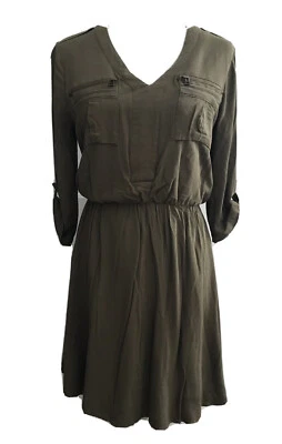 Womens Army Olive Green Dress Button Down Roll Sleeves Cato M - Image 1 of 4
