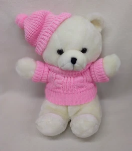 1982 Amerca Wego Teddy Bear White Pink Sweater Hat - Picture 1 of 8