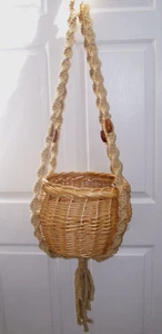 Hanging Wicker Basket Planter with Macrame Cord Indoor Outdoor - Picture 1 of 12