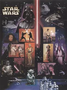 USPS Sheet of Stamps Star Wars Darth Vader Princess Leia C-3PO R2-D2 Yoda MNH - Picture 1 of 2