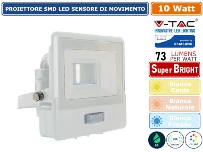 V-TAC VT-118S FARO SMD LED SAMSUNG 10W SENSORE DI MOVIMENTO E CREPUSCOLARE -IP65 - Immagine 1 di 3