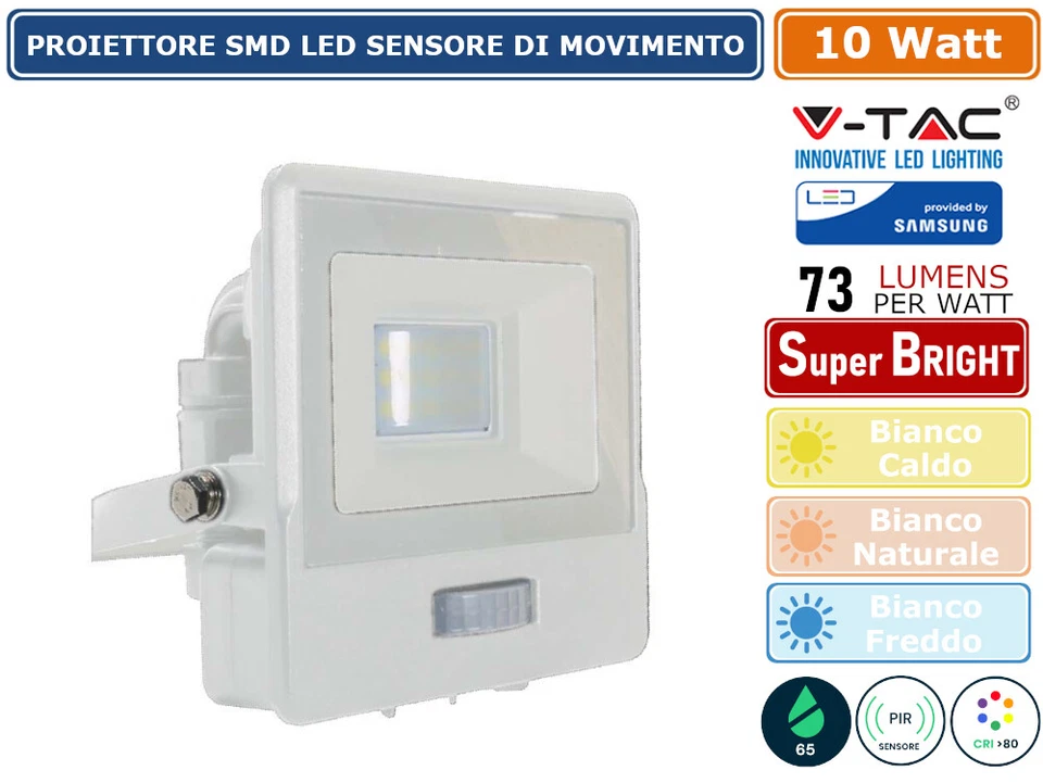 V-TAC VT-118S faro led 10W chip samsung con sensore di movimento PIR e crepuscol