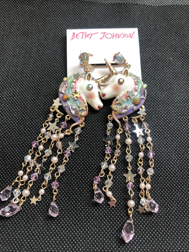 Betsey Johnson Unicorn Chandelier Star Crystal Dangle Earrings Js455