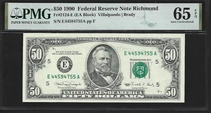 US 50 Dollars 1990 PMG 65 EPQ UNC Fr #2124-E FRN Richmond Villalpando/Brady - Picture 1 of 4