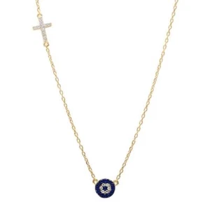 Yellow Gold Plated Sapphire & Cubic Zirconia Evil Eye .925 Sterling Silver Penda - Picture 1 of 2