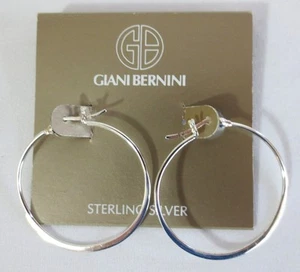 Giani Bernini New Sterling Silver Earrings Classy Hoops 1.5" Long - Picture 1 of 6