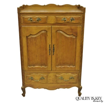 Vintage French Country Provincial Walnut Fruitwood Tall Chest Dresser Cabinet - Image 1 of 4