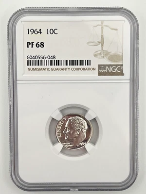 1964 Roosevelt Dime 10C NGC PF 68 Proof Silver Coin Brilliant Deep Mirror - Image 1 of 4