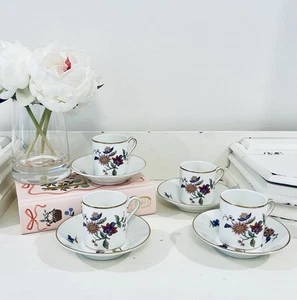Vtg Richard Ginori Italy Oriente Floral Porcelain Demitasse Cup Saucer Set Of 4 - Picture 1 of 6
