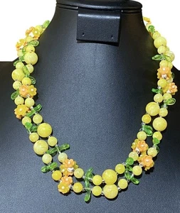 "Collar de flores amarillas ensalada de frutas Carmen Miranda años 40"" vintage MCM declaración" - Imagen 1 de 11