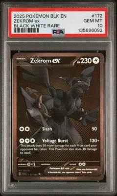 2025 POKEMON BLK EN-BLACK BOLT BLACK WHITE RARE #172 ZEKROM EX PSA 10 - Image 1 of 2