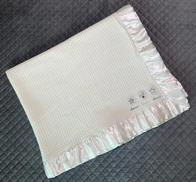 MINT Vtg Gymboree Waffle Weave Knit White Stars Baby Blanket Satin Trim 2001 - Image 1 of 4