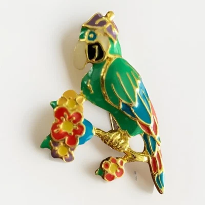 Broche Tropical Cristal Pájaro Guacamayo Loro Esmalte Multicolor Tono Dorado Foto 1 de 4