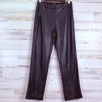 Pantalones Elie Tahari imitación cuero vegano negro pierna recta para mujer negros talla 6 Foto 1 de 4