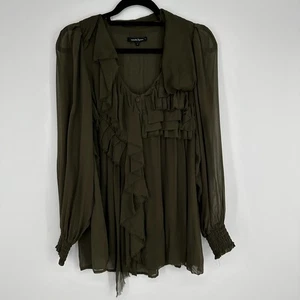 Blusa Nanette Lepore First Love Acanalada Volantes Seda Calce Relajado Mujer Oliva 4 - Imagen 1 de 7