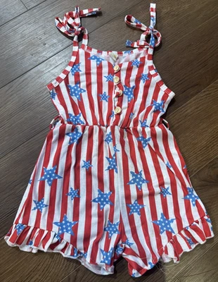 GIRLS SIZE 130 RED WHITE AND BLUE GRAPHIC ROMPER--AMAZON BRAND--EXCELLENT - Image 1 of 4
