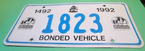 Oldtimer BAHAMAS NUMMERNSCHILD 1492-1992 BLAUE BUCHSTABEN 1823 WEITERE SCHILDER AUFGELISTET - Bild 1 von 2