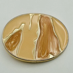 Vintage 1980er Nan Lewis goldfarben pfirsichbraun Emaille 3,5" Gürtelschnalle - Bild 1 von 3
