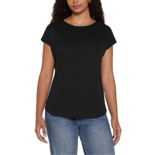 Orvis Women's Scoop Neck Linen Blend Short Sleeve Top Black Size M