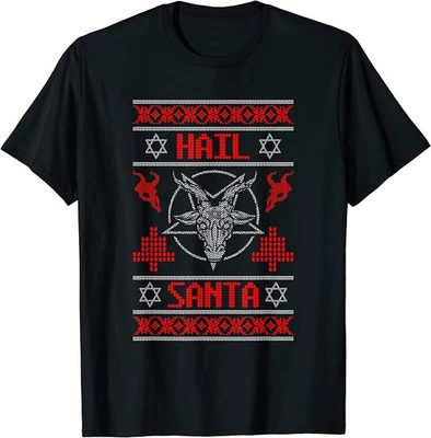 NEW Hail Santa Ugly Christmas Sweater Rock Metal Satan T-Shirt - MADE IN USA - Image 1 of 4