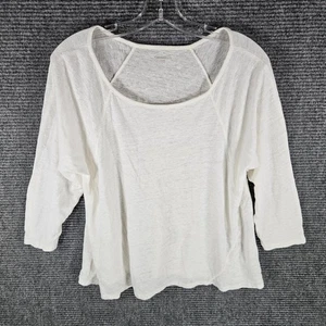 Garnet Hill 100% Bio Leinen U-Ausschnitt weiß Top Large Basic minimalistisch - Bild 1 von 6