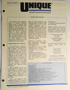 UNIQUE, Vol. 3, No. 11, 1985 - The UNIX System Information Source - Bild 1 von 9
