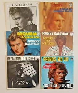 JOHNNY HALLYDAY ♦ LOT 6 x 45 T. ♦ CORBEAU BLANC, PRENDS MA VIE, L'AMOUR VIOLENT - Picture 1 of 6