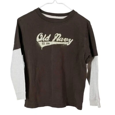 Old Navy Boys Long Sleeve T Shirt Brown XS Logo Est 1994 Crew Neck Layered - Image 1 of 4