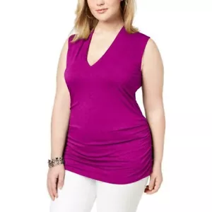 INC Womens Ruched V-Neck Sleeveless Top Dark Pink Sleeveless Plus Size 2X NEW - Picture 1 of 9