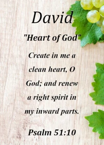 David  "Heart of God" Keepsake Name Meaning Card with Bible Verse - Picture 1 of 1