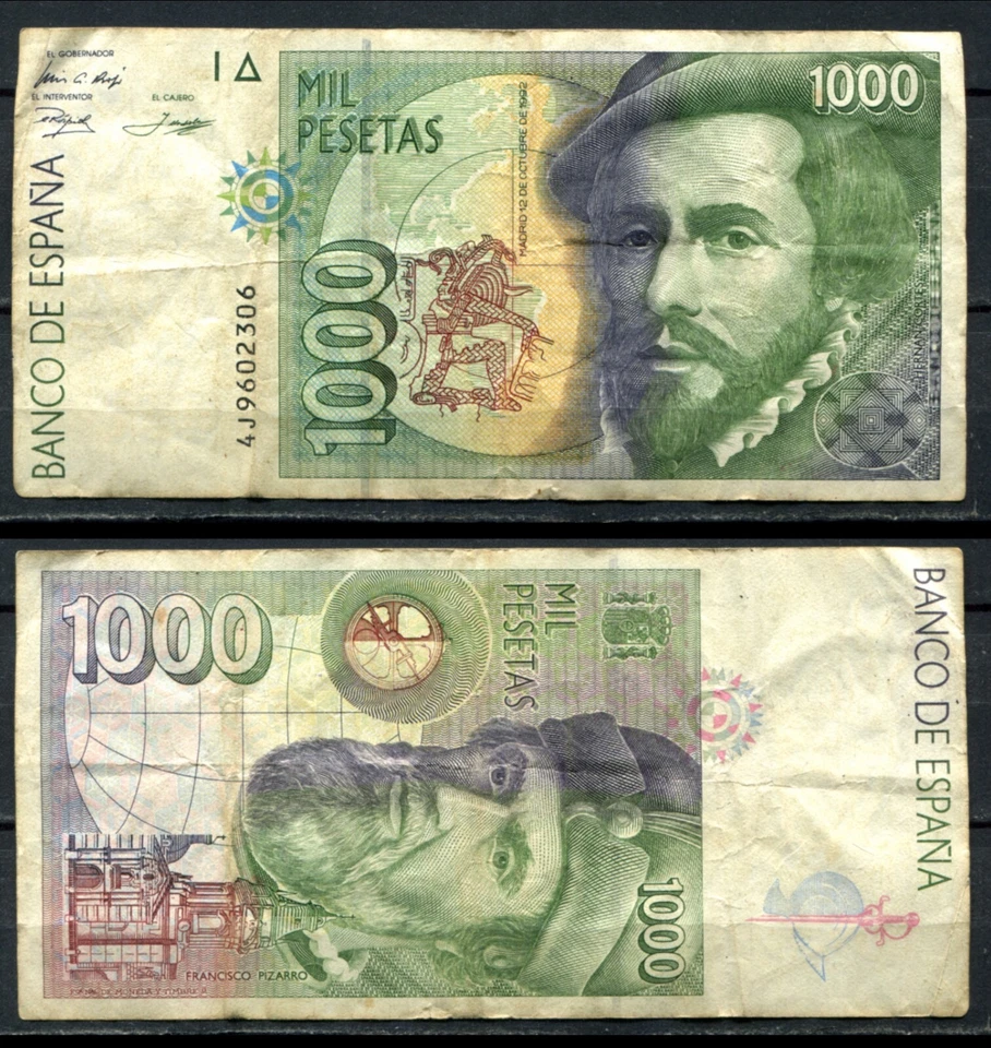 Spain 1992 (1996) • 1000 pesetas • P# 163 • F-VF (N-1633) Espagne - Image 1 of 1