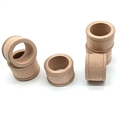 6 portatovaglioli in legno di faggio anello porta ferma tovaglioli da decorare - Immagine 1 di 4