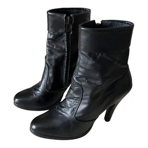 Schwarze italienische Echtleder Stiefeletten Größe 6 - Bild 1 von 8