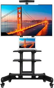 Mobiler TV-Ständer mit Rollen, verstellbarer rollbarer TV-Wagen für 32 bis 75 Zoll Fernseher - Bild 1 von 9