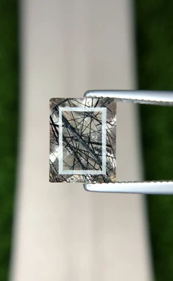 4.9 Ct Natural Stunning Actinolite Black Needles Quartz Emerald Cut Pakistan - Image 1 of 2
