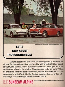1963 Sunbeam Alpine GT "Thoroughbreds" Original Rare Color Ad - Picture 1 of 1