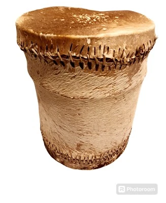 Antiguo tambor pelo sobre piel de cuero o gran acento pieza/mesa Foto 1 de 4