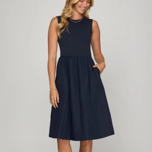 She + Sky Midi Dress Sleeveless Poplin Woven with Pockets S-2XL - Picture 1 of 7