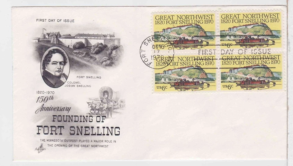 TurtlesTradingPost- Fort Snelling - 1970 FDC #1409- Artcraft Cachet Block of 4 - Image 1 of 1