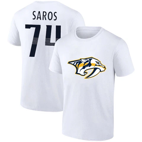 Juuse Saros Nashville Predators Breakaway Player White Unisex T-Shirt S-3XL Cover