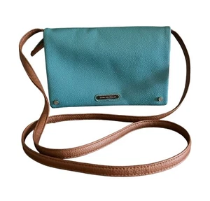 Dana Buchman Smal Pebbled Faux Leather Brown Teal Crossbody Bag Envelope Boho - Picture 1 of 10